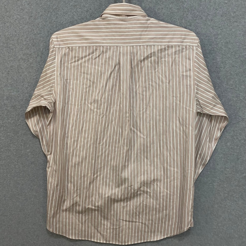 BROOKS BROTHERS Men's M Country Club Striped Tan White Cotton Button Up Shirt - Picture 2 of 7